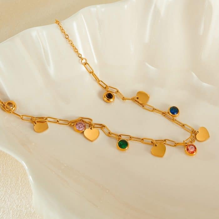 Halskette mit Herzanhänger aus Edelstahl und buntem Zirkonia – Bild 5