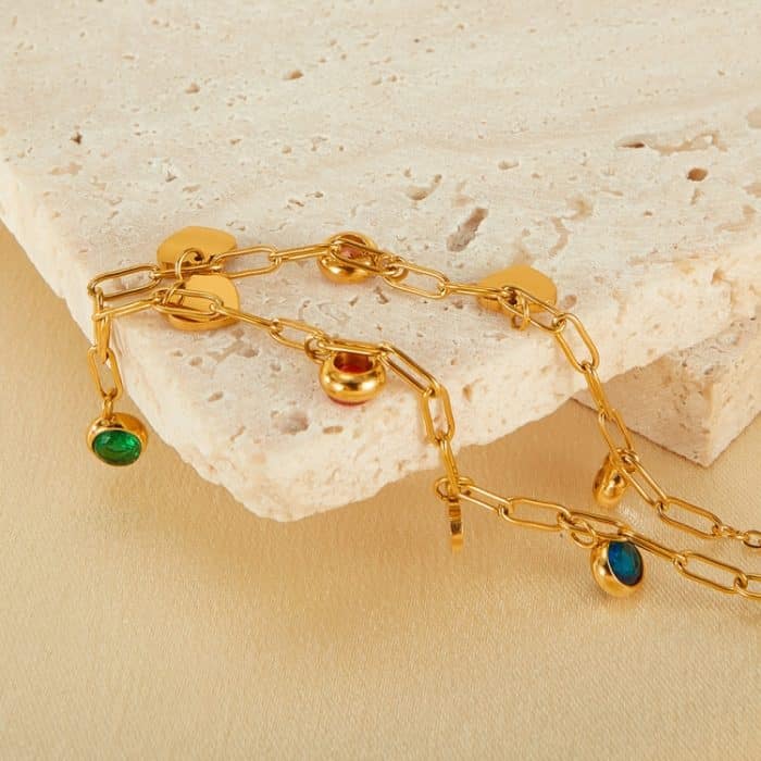 Halskette mit Herzanhänger aus Edelstahl und buntem Zirkonia – Bild 6