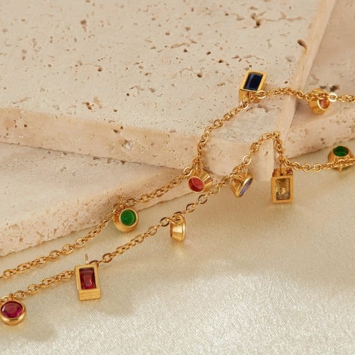 Bunte Dopamin Zirkonia Kleine Accessoires Edelstahl Schlüsselbein Kette – Bild 5