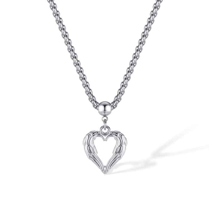 Personalisierte Vintage Feder Herz Legierung Anhänger Stahl Halskette – Bild 1