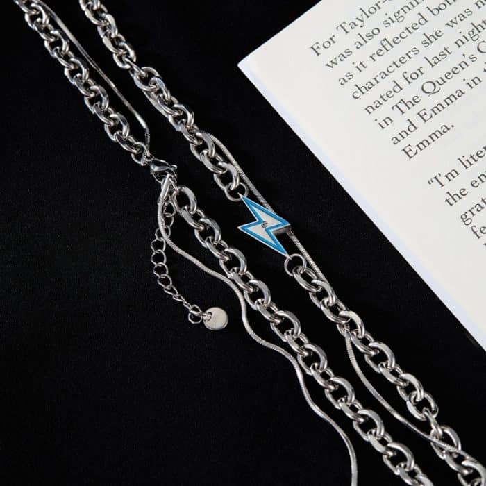 Doppelreihige Halskette mit Blitzanhänger aus Edelstahl – Bild 4