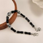 Schlichtes Patchwork-Armband aus Bambus im Tintenstil aus Edelstahl – Bild 3