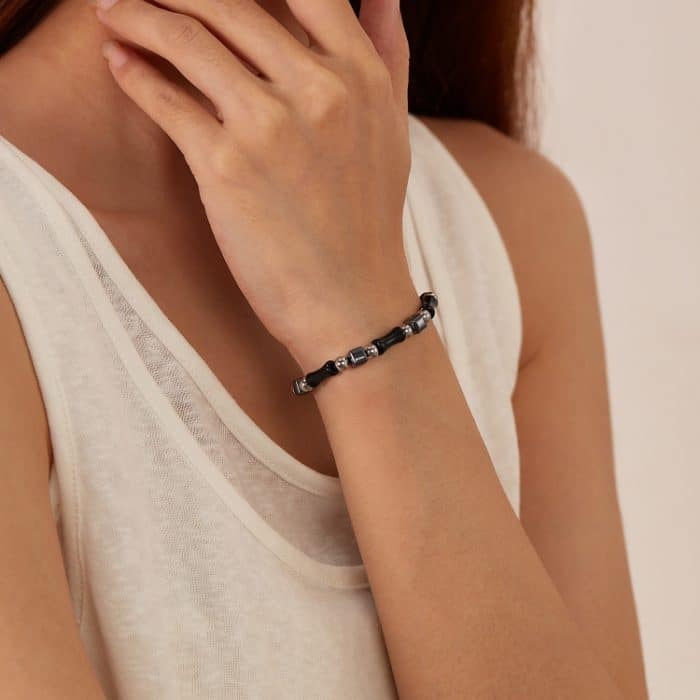 Schlichtes Patchwork-Armband aus Bambus im Tintenstil aus Edelstahl – Bild 4