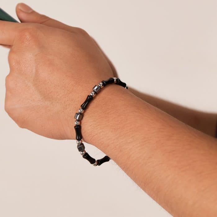 Schlichtes Patchwork-Armband aus Bambus im Tintenstil aus Edelstahl – Bild 5