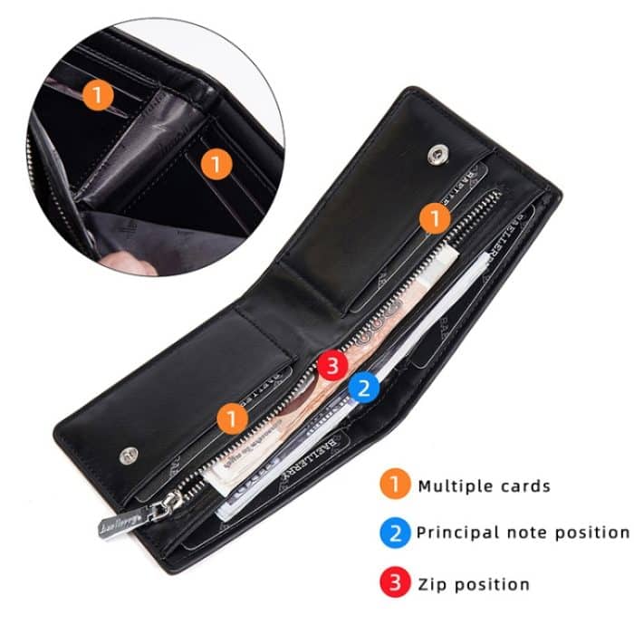 Baellerry D2405 Retro Zweifach gefaltete Herren Geldbörse mit kurzem Reißverschluss – Bild 4