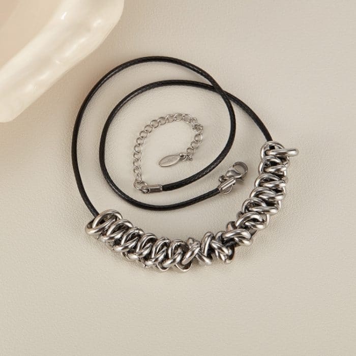 Personalisierte Leder Seil Edelstahl Ring Anhänger Halskette Zubehör – Bild 2