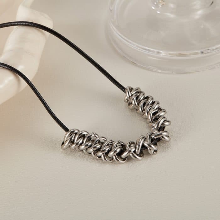 Personalisierte Leder Seil Edelstahl Ring Anhänger Halskette Zubehör – Bild 3