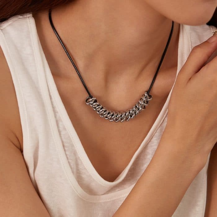 Personalisierte Leder Seil Edelstahl Ring Anhänger Halskette Zubehör – Bild 6