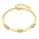 OPK GS1570 Edelstahl Hand Schmuck Quadrat Glas Kristall Zirkonia Armband