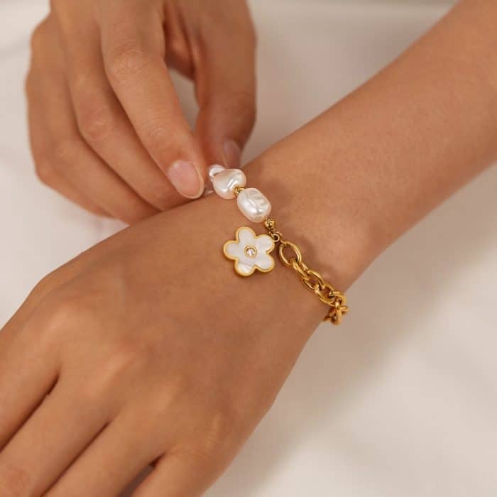 OPK GS1564 Perlenarmband mit Blumenanhänger aus Edelstahl – Bild 5