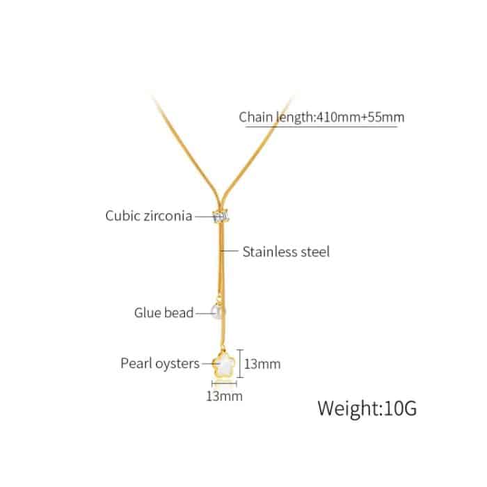Schlichte Halskette mit Quaste und Blumenperlenanhänger aus Edelstahl – Bild 7