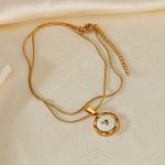 Edelstahl Runde Herz Anhänger Temperament Schlüsselbein Kette – Bild 2