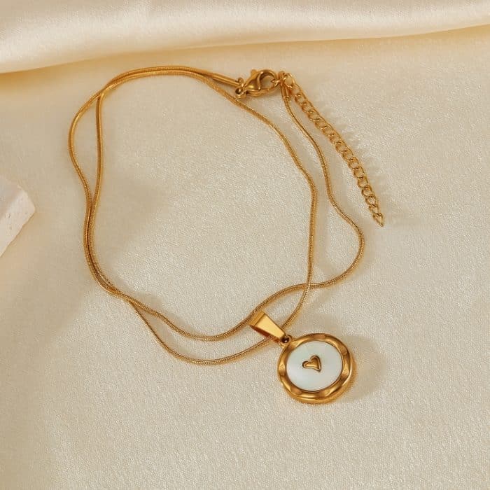 Edelstahl Runde Herz Anhänger Temperament Schlüsselbein Kette – Bild 2