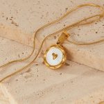 Edelstahl Runde Herz Anhänger Temperament Schlüsselbein Kette – Bild 3