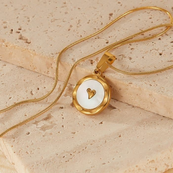 Edelstahl Runde Herz Anhänger Temperament Schlüsselbein Kette – Bild 3