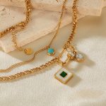 Doppellagige Halskette mit quadratischem Anhänger aus Edelstahl – Bild 3