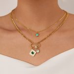 Doppellagige Halskette mit quadratischem Anhänger aus Edelstahl – Bild 5