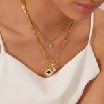 Doppellagige Halskette mit quadratischem Anhänger aus Edelstahl – Bild 6