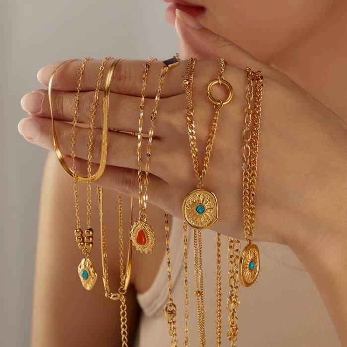 Vintage Temperament Edelstahl Geometrische Halskette – Bild 5