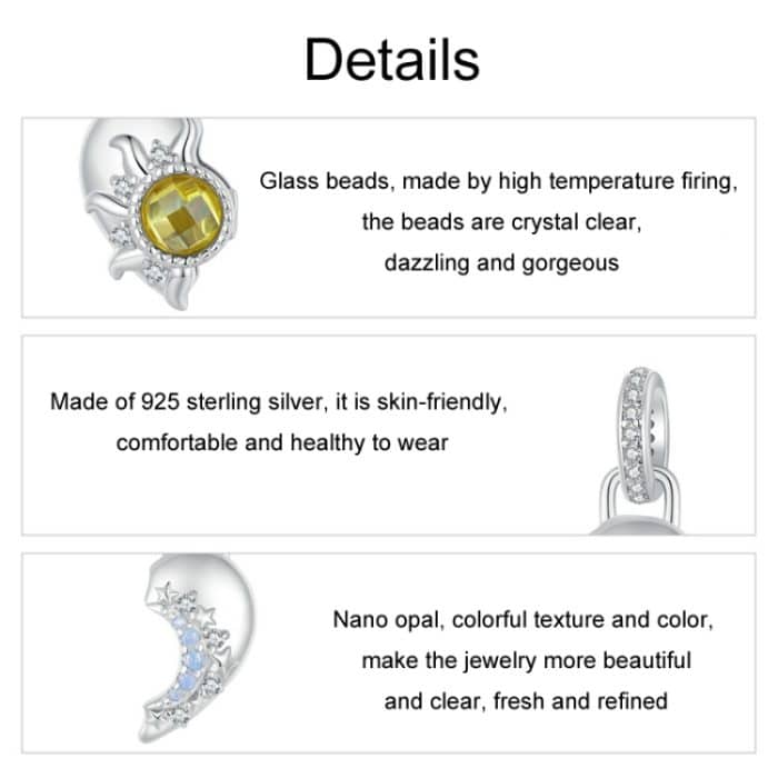 S925 Sterling Silber DIY Abnehmbarer Sonne Mond Herz Anhänger – Bild 5