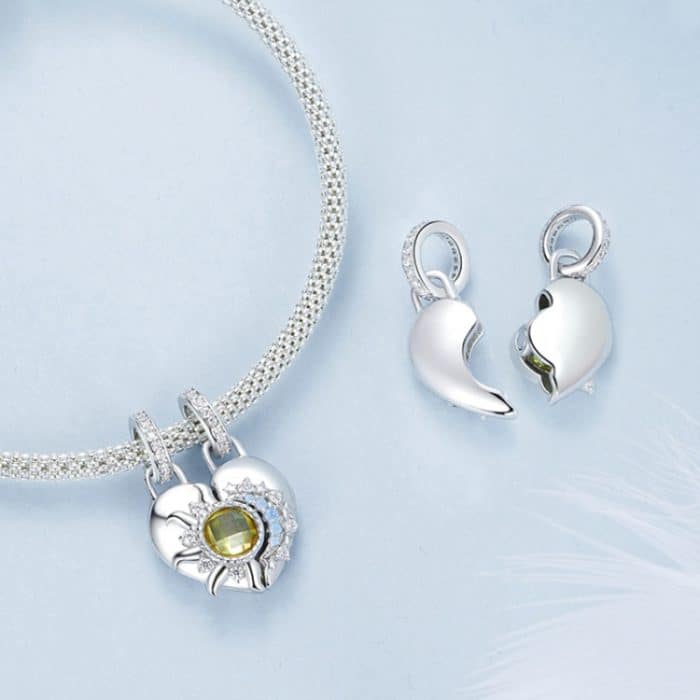 S925 Sterling Silber DIY Abnehmbarer Sonne Mond Herz Anhänger – Bild 7