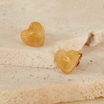 OPK GE940 1 paar Vintage Edelstahl Pfirsich Herz Streifen Ohrringe – Bild 2