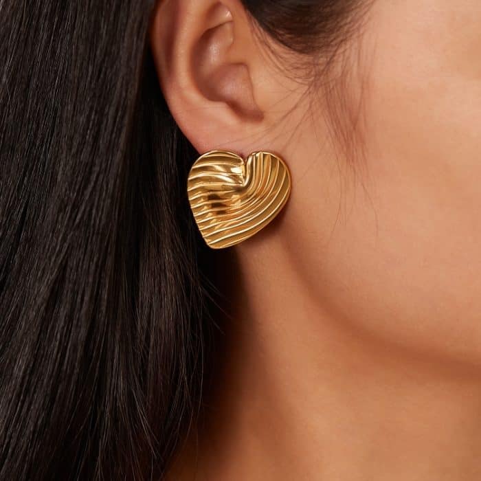 1 Paar schlichte Ohrringe aus Edelstahl mit Herzform und Rüschen – Bild 4