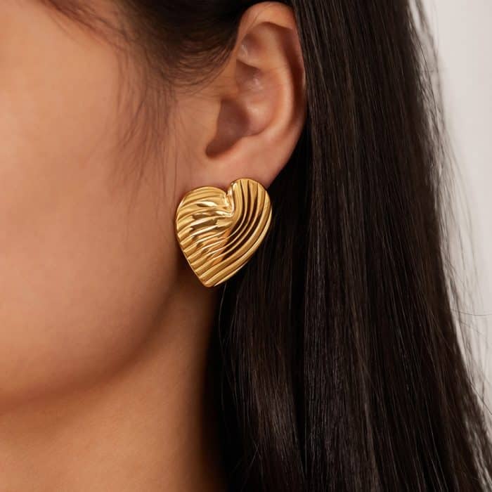 1 Paar schlichte Ohrringe aus Edelstahl mit Herzform und Rüschen – Bild 5