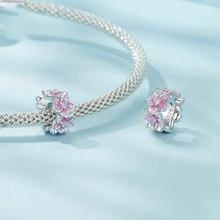 S925 Sterling Silber Farbverlauf Kirschblüte DIY Spacer Perlen – Bild 3