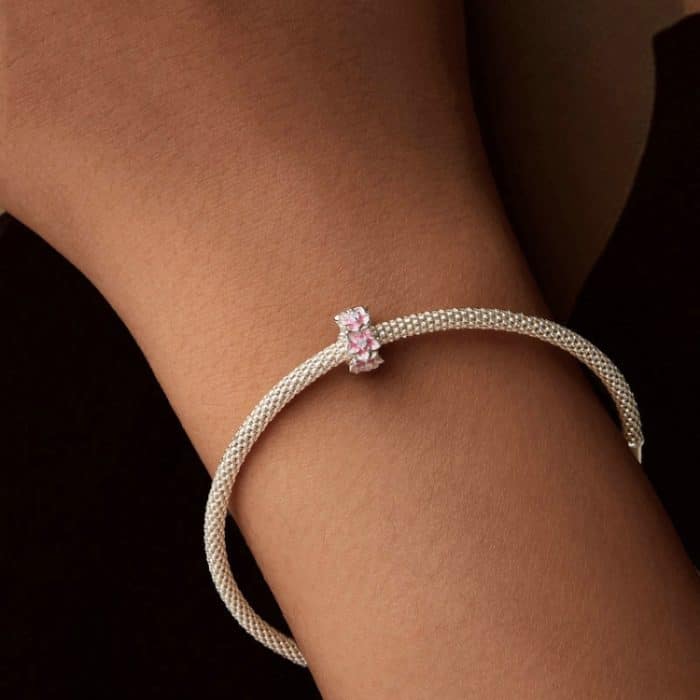 S925 Sterling Silber Farbverlauf Kirschblüte DIY Spacer Perlen – Bild 5