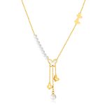 Vintage Hohl Schmetterling Quaste Perle Anhänger Edelstahl Halskette