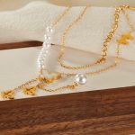 Vintage Hohl Schmetterling Quaste Perle Anhänger Edelstahl Halskette – Bild 4