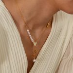 Vintage Hohl Schmetterling Quaste Perle Anhänger Edelstahl Halskette – Bild 6