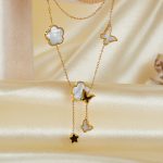 OPK GX2439 Edelstahl Schmetterling Blume Quaste Anhänger Knochen Kette – Bild 3