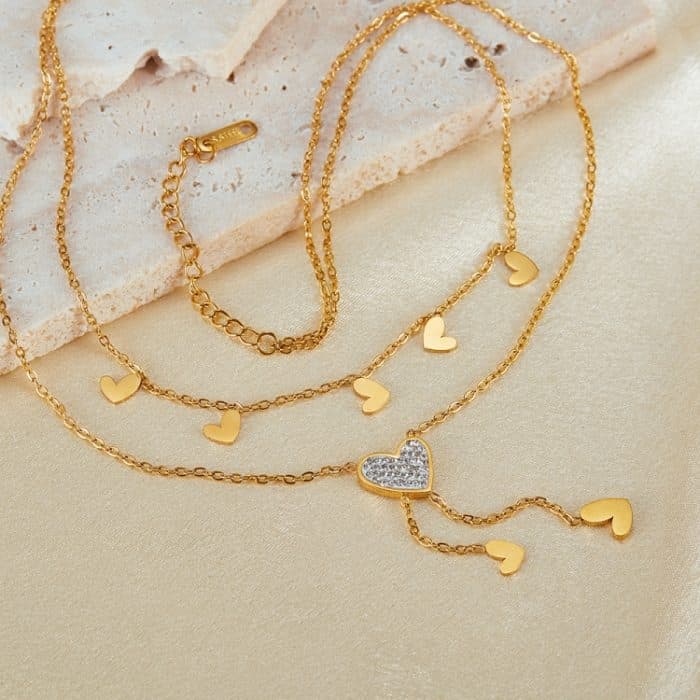 OPK GX2438 Halskette mit Herzanhänger und gestapelten Quasten aus Edelstahl – Bild 2