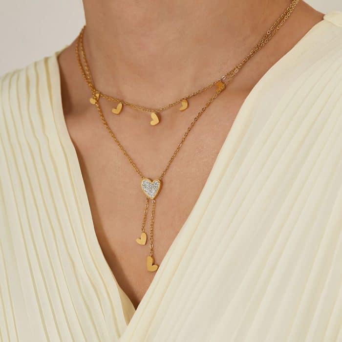 OPK GX2438 Halskette mit Herzanhänger und gestapelten Quasten aus Edelstahl – Bild 4