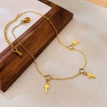 OPK GZ195 Edelstahl Kreuz Zirkonia Kleine Accessoires Einfache Fußkettchen – Bild 2