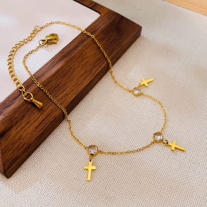 OPK GZ195 Edelstahl Kreuz Zirkonia Kleine Accessoires Einfache Fußkettchen – Bild 2