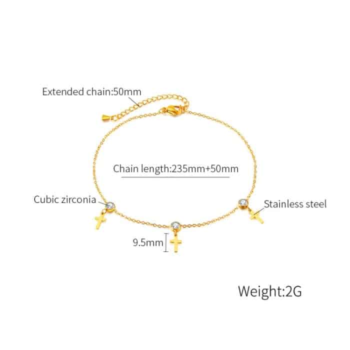OPK GZ195 Edelstahl Kreuz Zirkonia Kleine Accessoires Einfache Fußkettchen – Bild 7