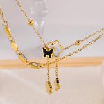 OPK GZ192 Einfache, zarte Fußkettchen aus Edelstahl mit Quaste, Schmetterling und Blume, doppellagig – Bild 3