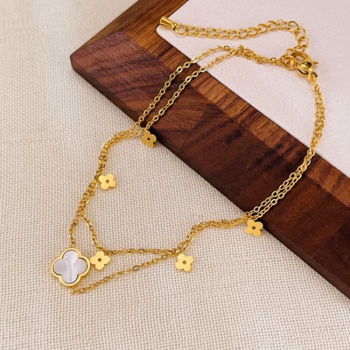 OPK GZ191 Fußkettchen mit Skelett-Blumen-Doppelkette aus Edelstahl – Bild 2