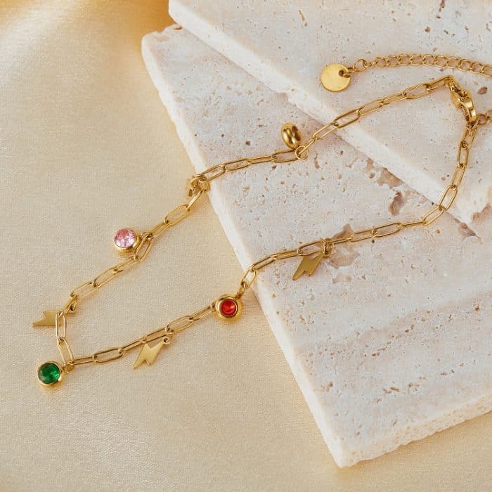 OPK GZ201 Fußkettchen mit kleinem Anhänger aus Edelstahl mit Dopamin-Zirkonia-Flash – Bild 2