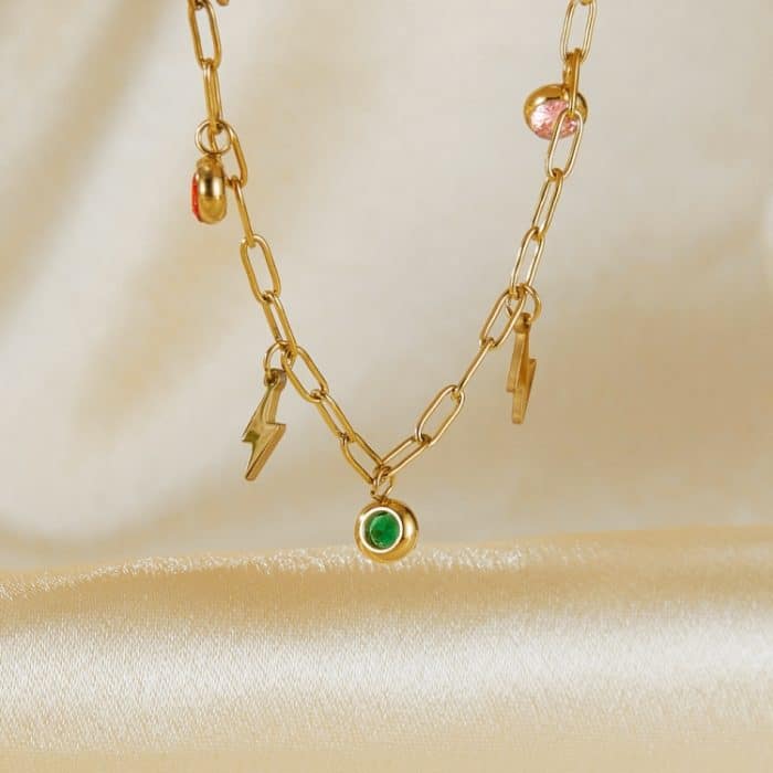 OPK GZ201 Fußkettchen mit kleinem Anhänger aus Edelstahl mit Dopamin-Zirkonia-Flash – Bild 4