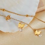 OPK GZ200 Doppellagige Fußkettchen mit Schmetterlingsmotiv aus Edelstahl – Bild 3