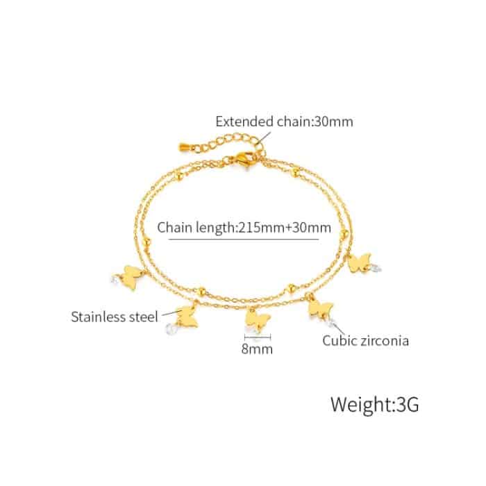 OPK GZ200 Doppellagige Fußkettchen mit Schmetterlingsmotiv aus Edelstahl – Bild 7