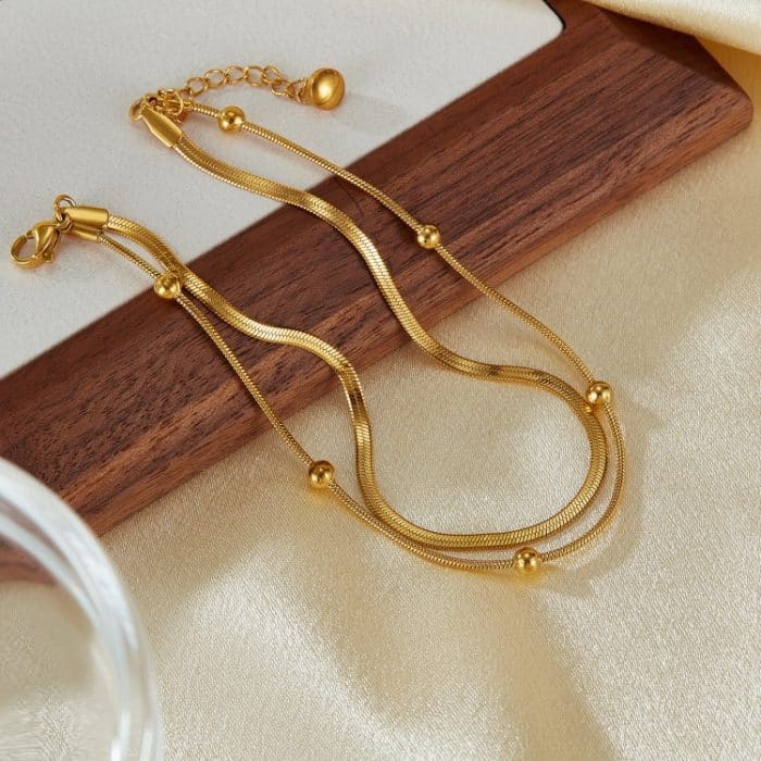 OPK GZ198 Schlichte Fußkettchen mit doppellagigen Perlen aus Edelstahl – Bild 2