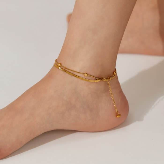 OPK GZ198 Schlichte Fußkettchen mit doppellagigen Perlen aus Edelstahl – Bild 6