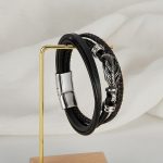 Mehrlagiges geflochtenes Lederarmband aus Edelstahl im Vintage-Stil – Bild 2