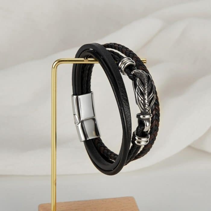 Mehrlagiges geflochtenes Lederarmband aus Edelstahl im Vintage-Stil – Bild 2