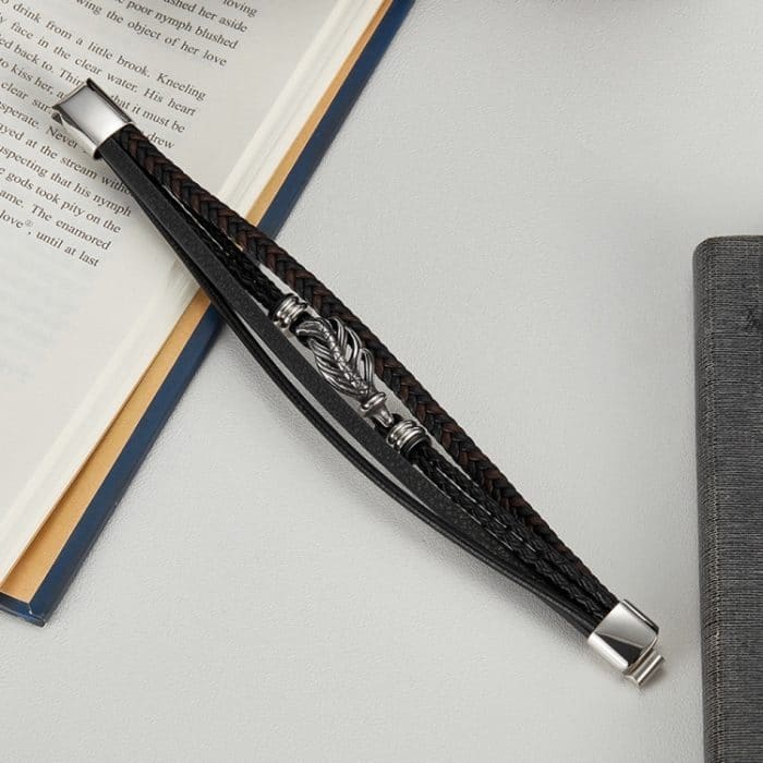 Mehrlagiges geflochtenes Lederarmband aus Edelstahl im Vintage-Stil – Bild 4